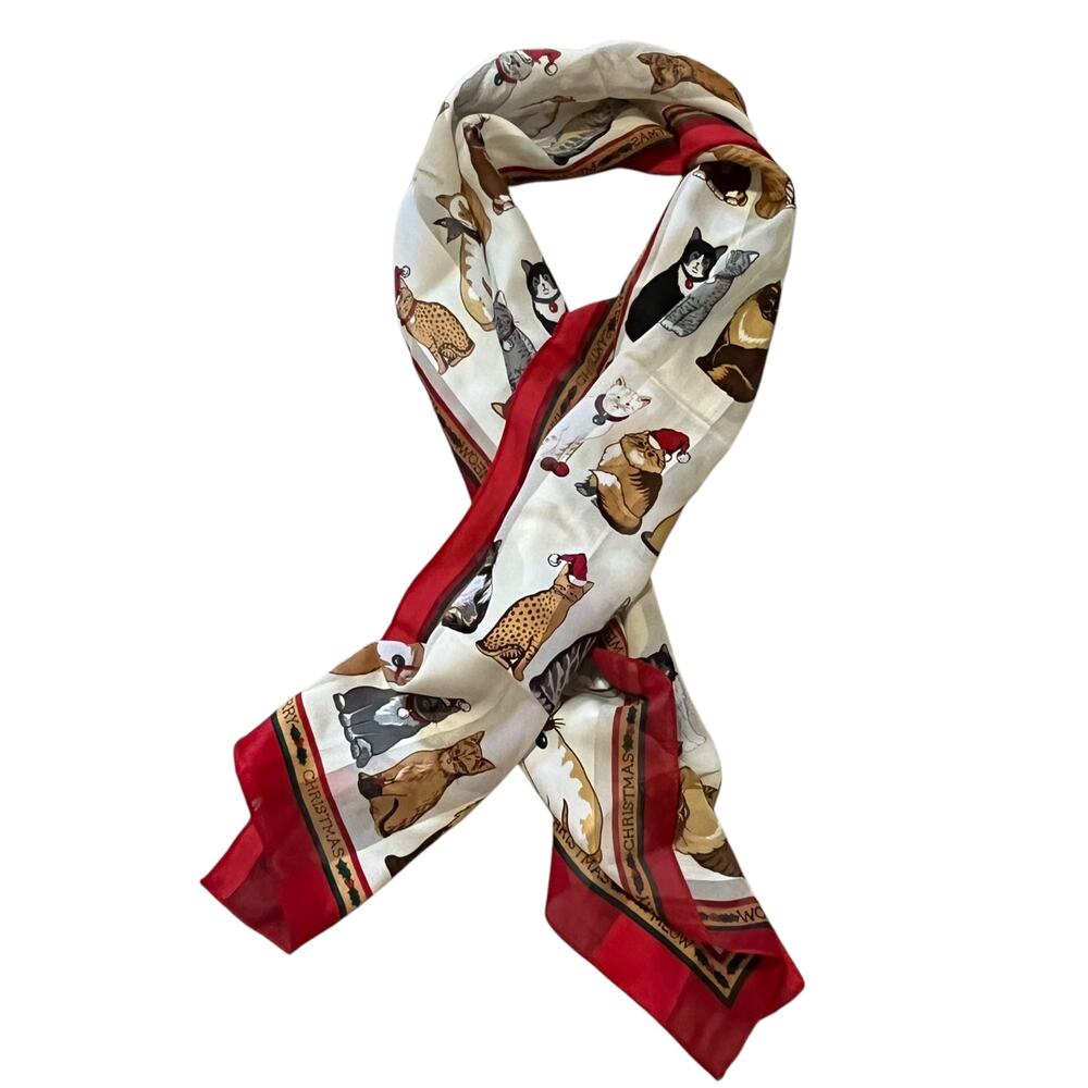 Vintage Cat Santa Hats Christmas Scarf